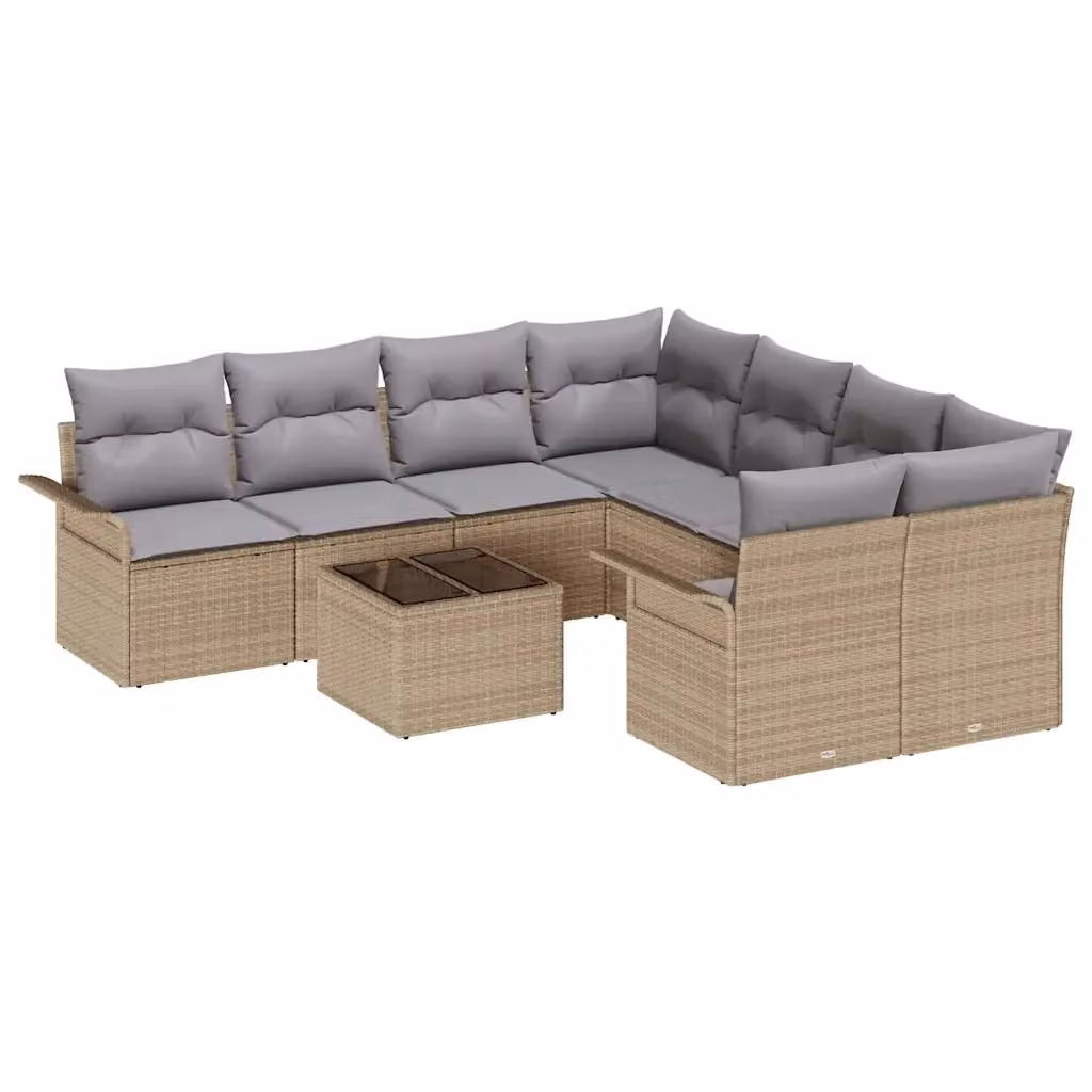 Set Divano da Giardino vidaXL 9 Pezzi in Polyrattan Beige e Grigio con Cuscini e Tavolino – 2