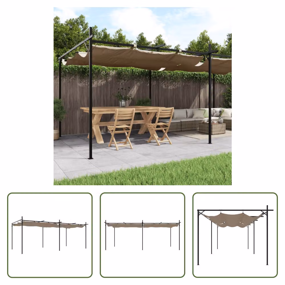 The Living Store Pergola con tetto scorrevole Taupe 589x292x230 cm