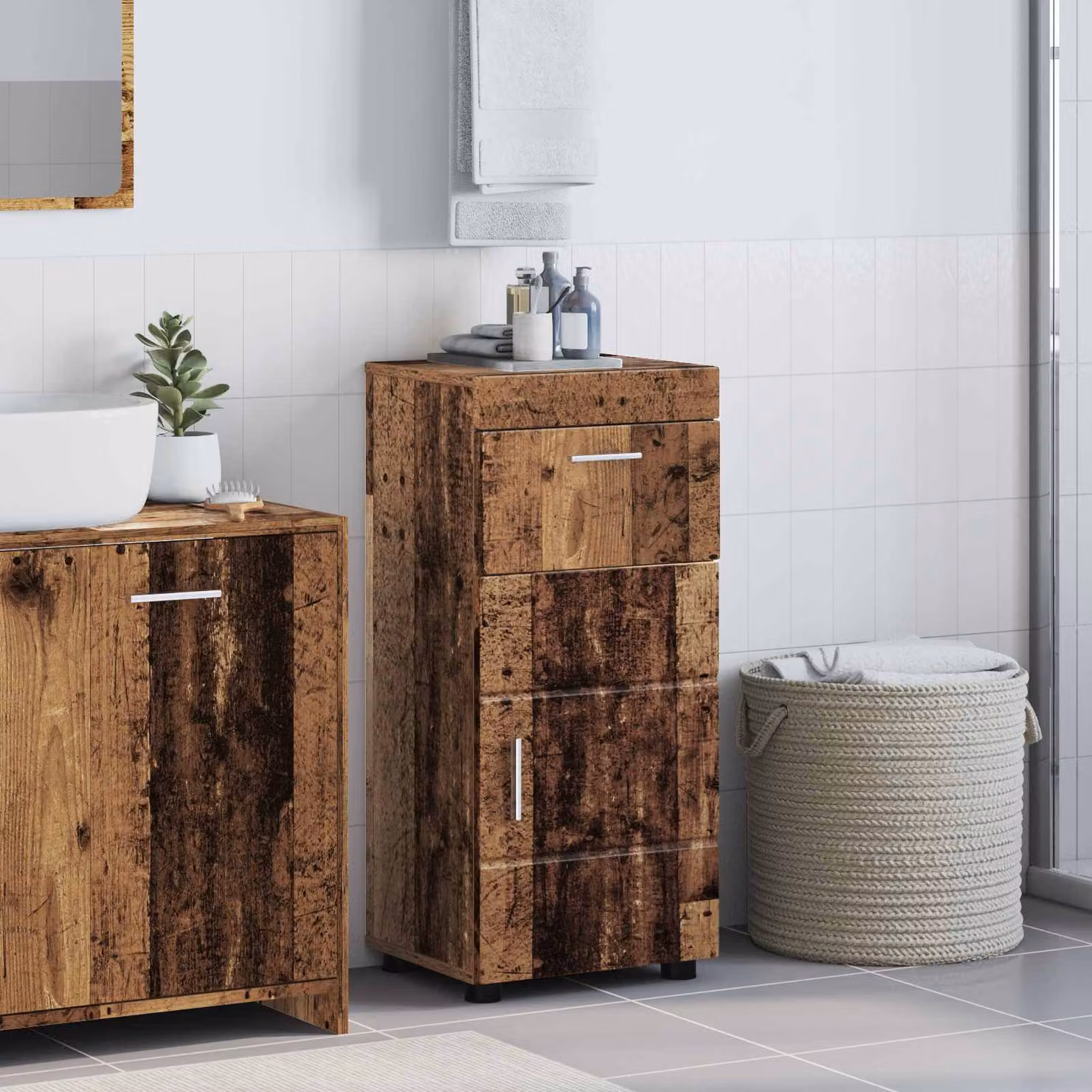 Set di armadi da bagno vidaXL TULUM in legno vecchio marrone L/P/H: 37 x 31,5 x 82 cm
