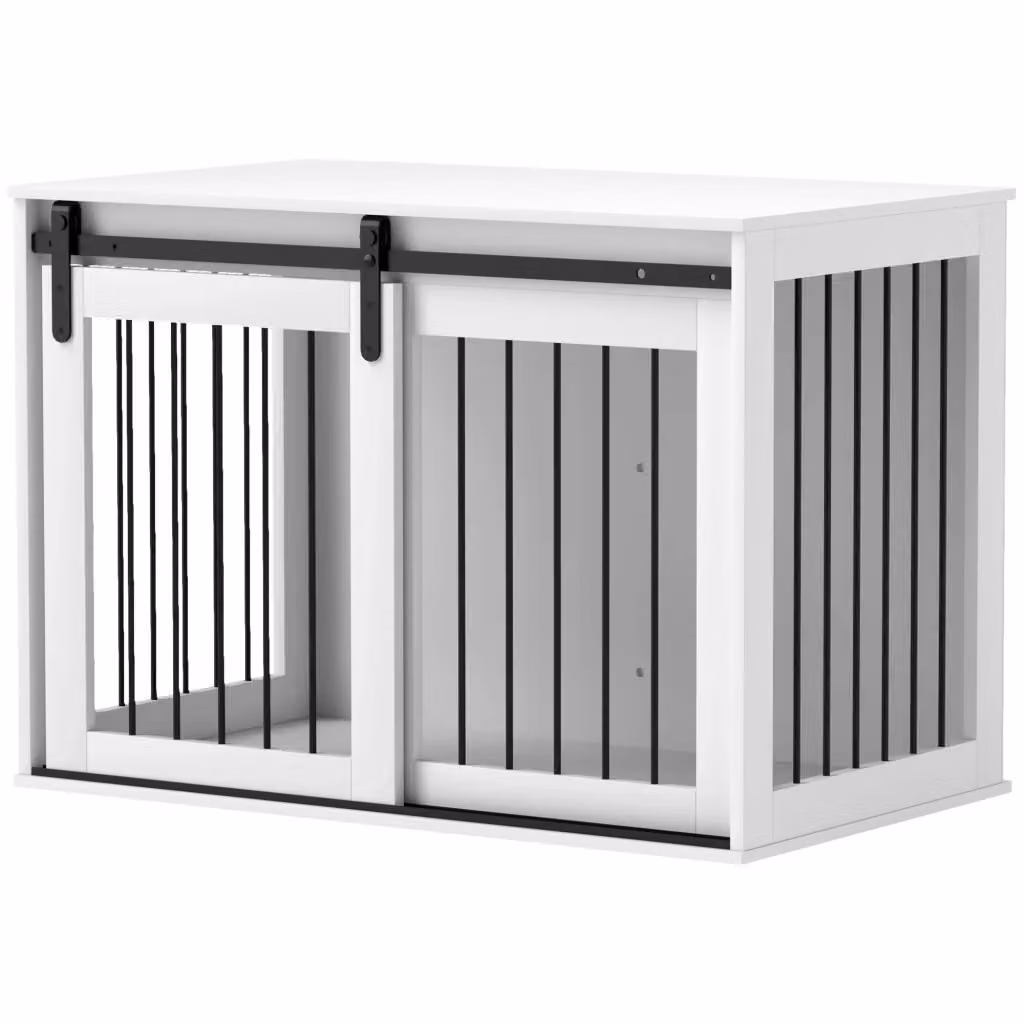 Armadio per cani Minimal con ante scorrevoli e ventilazione, colore bianco, L: 98 cm, P: 58 cm, H: 61 cm – 2