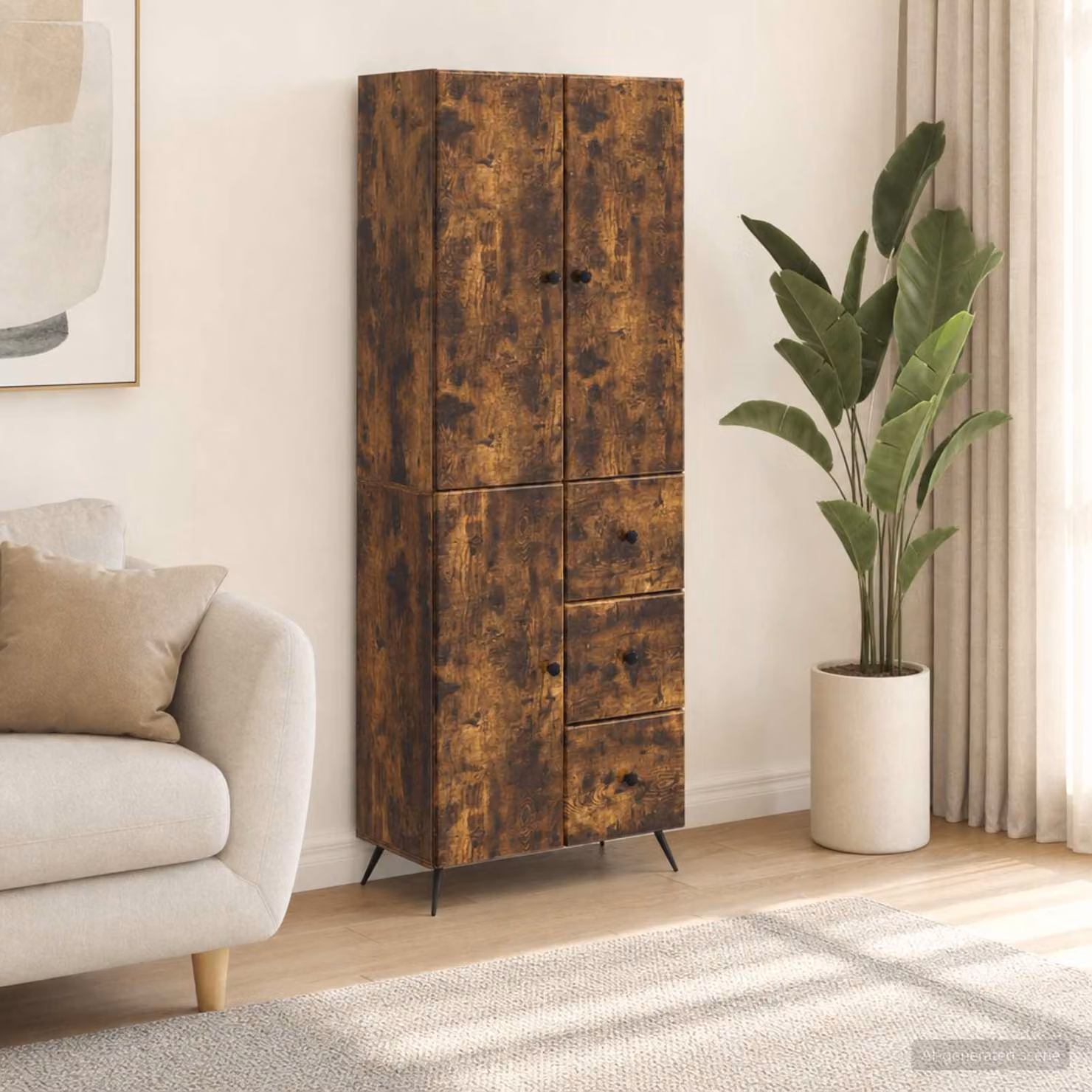 Set di 2 armadi moderni vidaXL in legno ingegnerizzato color rovere fumo con ante a battente e cassetti, L/P/H: 90 x 34,5 x 66 cm