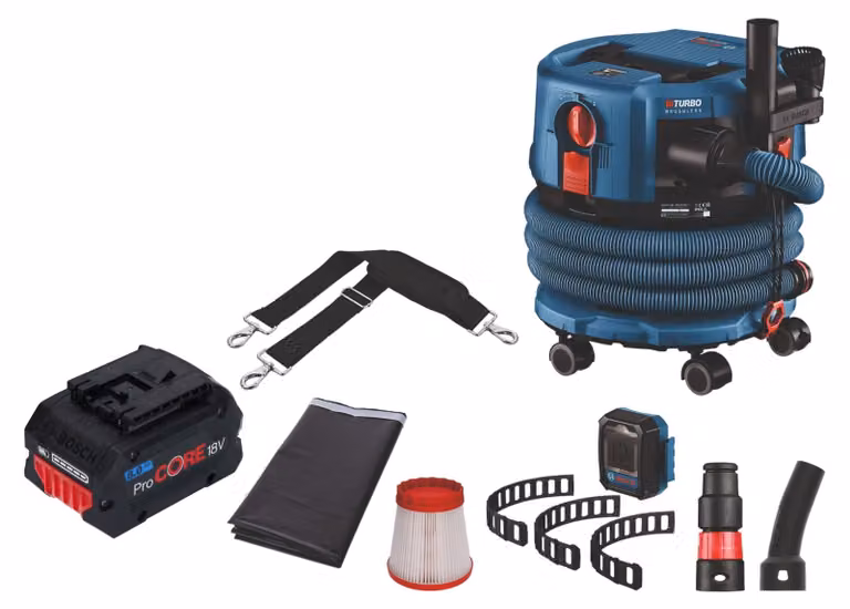 Bosch GAS 18V-12 MC Aspiratore professionale a batteria BITURBO Brushless + 1x batteria ProCore 8,0 Ah + accessori - senza caricabatterie