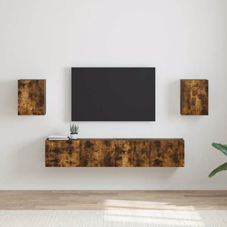 Set di 2 mobili TV da parete vidaXL in legno ingegnerizzato Rovere fumé marrone con design moderno