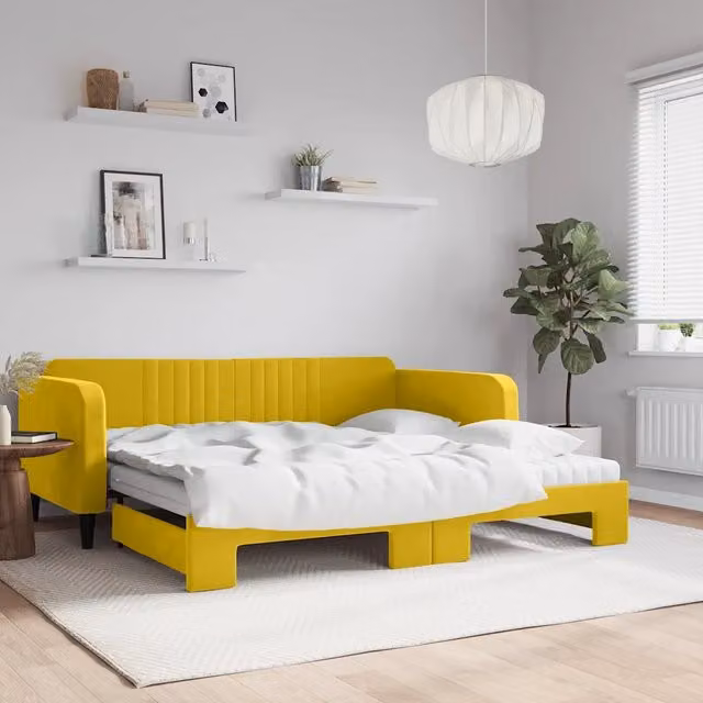 Divano Letto Estraibile Moderno vidaXL in Velluto Giallo per Soggiorno e Camera da Letto L/P/H: 223 x 110 x 75 cm