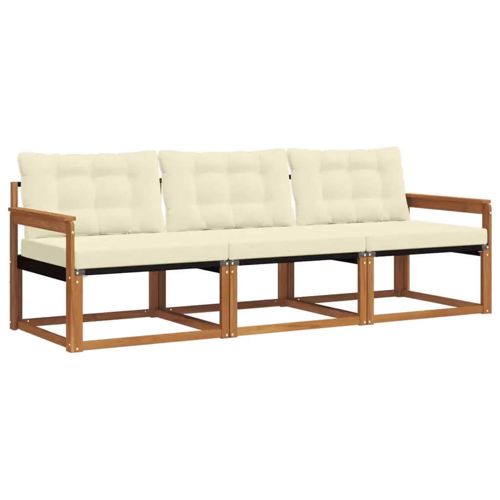 Set di divani da esterno 3 posti vidaXL in legno di acacia e textilene, colore beige e bianco, con cuscini inclusi – 2