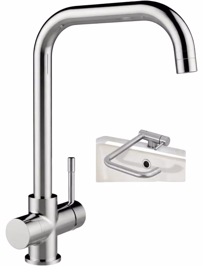 Rubinetto da cucina, pieghevole a 180°, girevole a 360°, colore argento