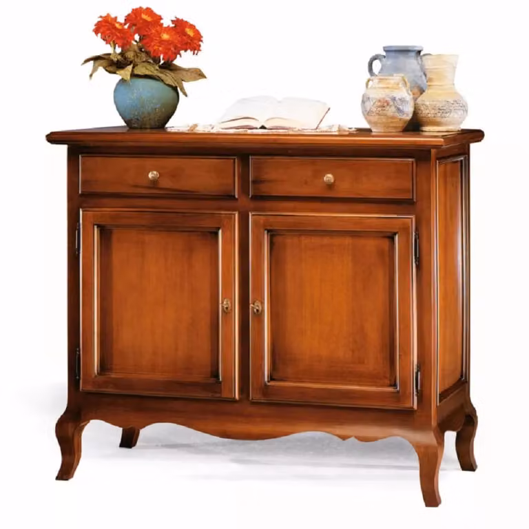 Madia credenza in legno massello con 2 porte Mobili 2G tinta noce L: 114 cm, P: 49 cm, H: 97 cm
