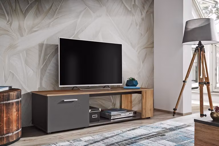Tavolino per TV BASILIE - nero / rovere wotan