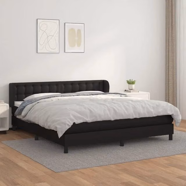Letto con Giroletto a Molle e Materasso Ibrido vidaXL in Similpelle Nero e Bianco L/P: 180 x 200 cm