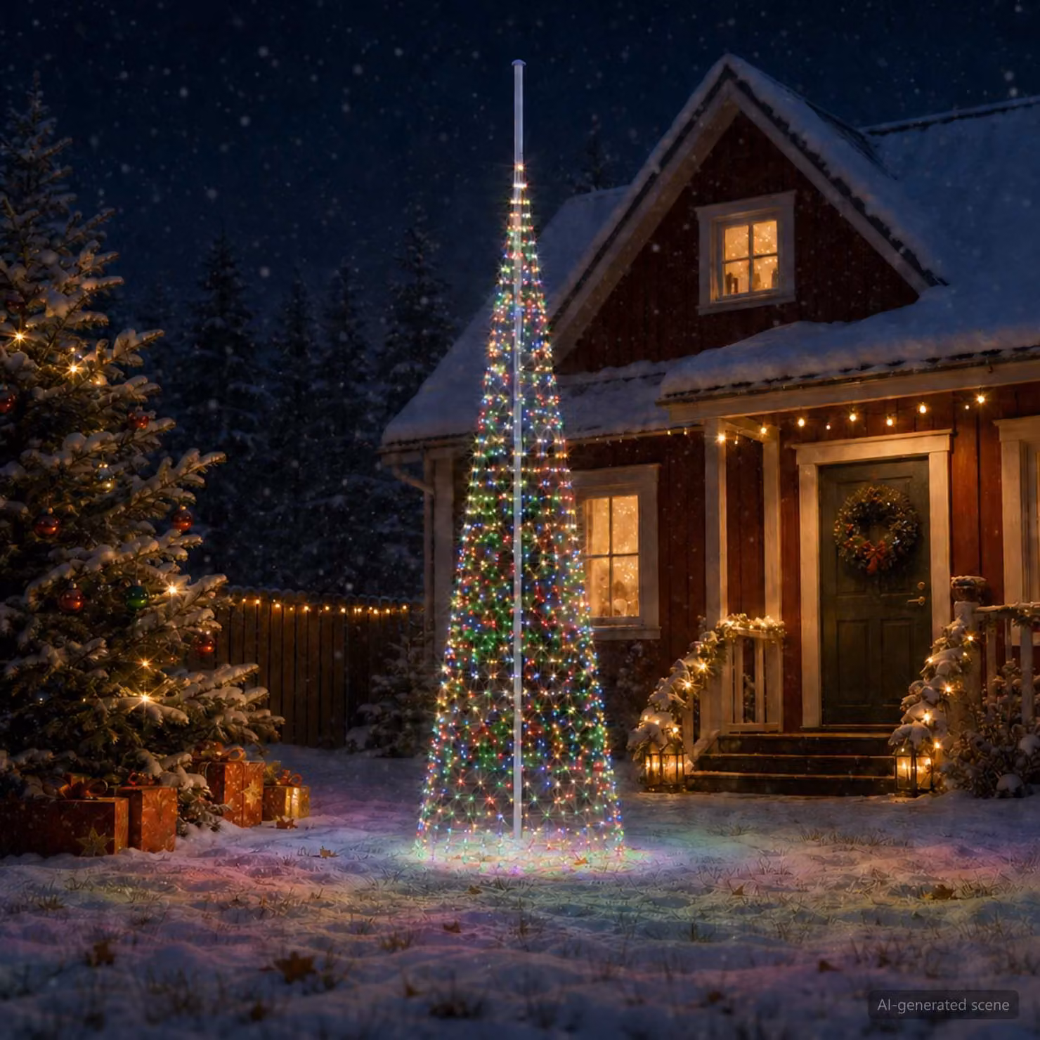 vidaXL Luci per albero di Natale con picchetti e asta per bandiera