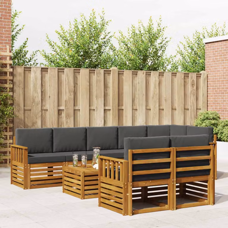 Set di divani da esterno vidaXL 9 pz in legno di acacia con cuscini, colore antracite e marrone