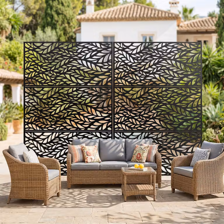 Recinzione da giardino decorativa Costway in metallo nero con 3 pannelli e supporto indipendente per cortile o piscina