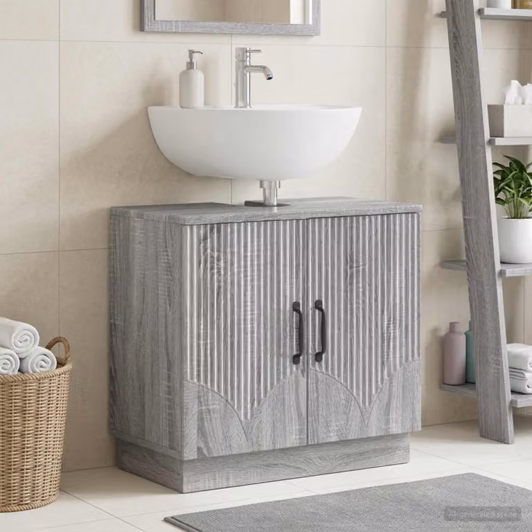 Armadio per lavabo da bagno vidaXL HOORN moderno in legno e MDF grigio e nero con ante a battente