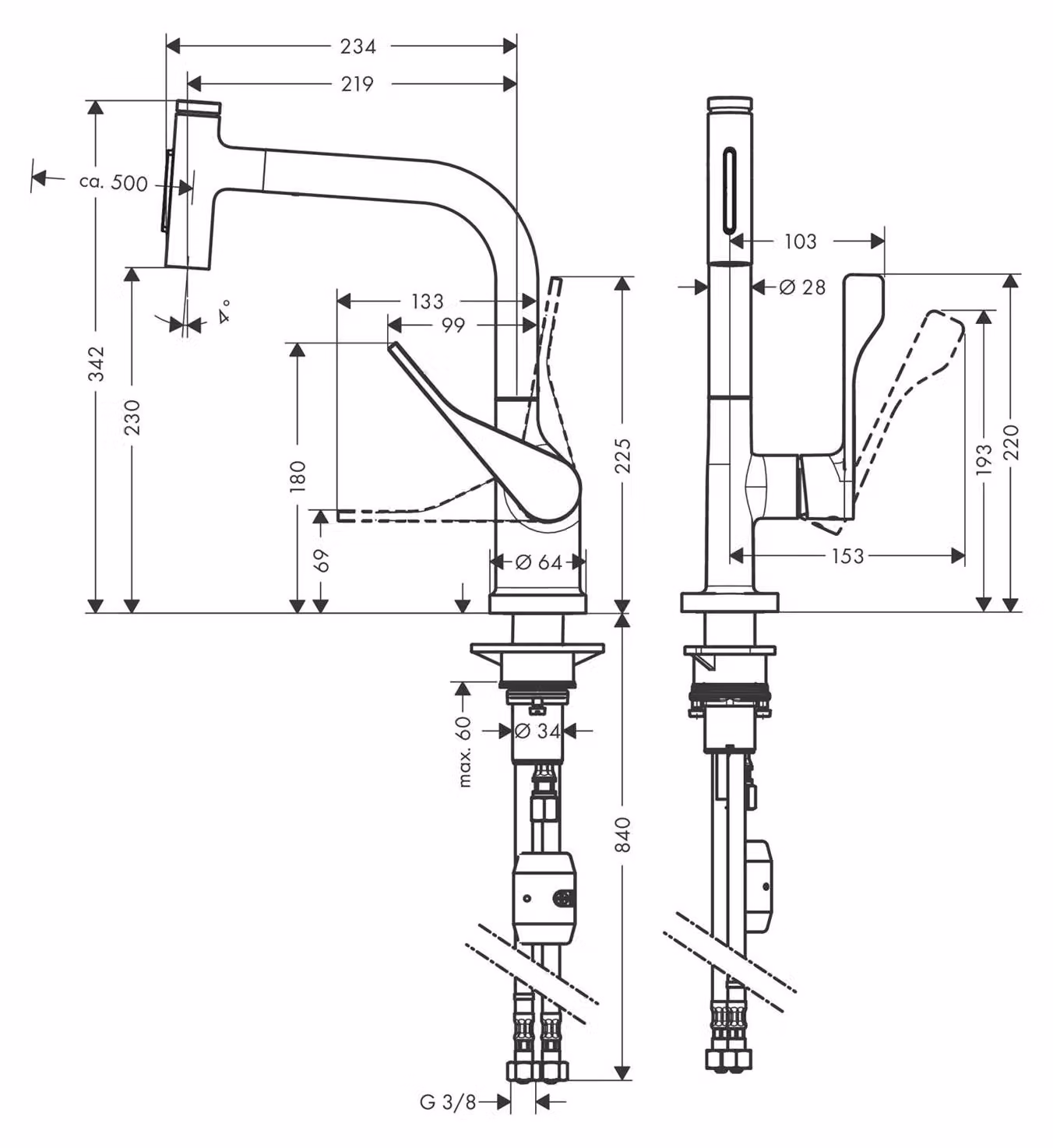 hansgrohe SPT 230 Se Citterio Axor a 2 getti con doccetta estraibile, nichel spazzolato