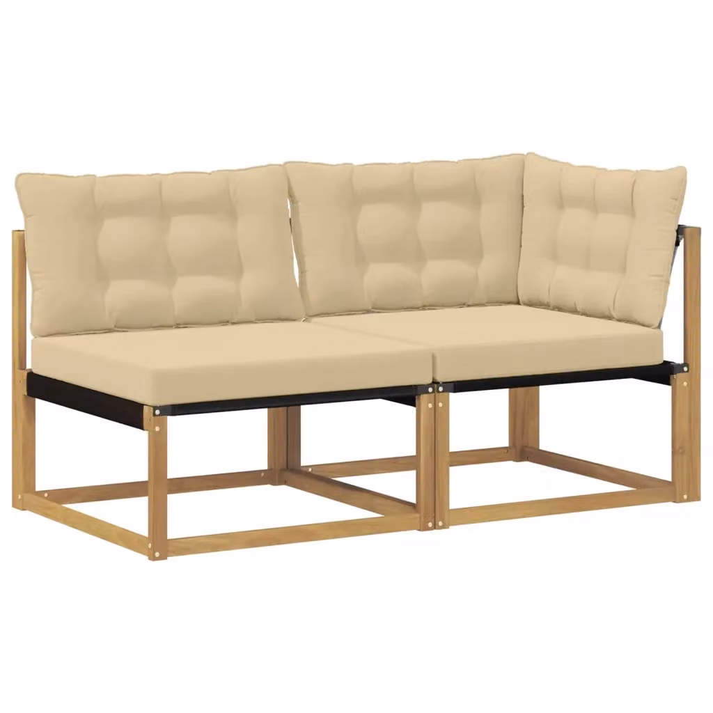 Set di divani da esterno a L vidaXL in legno di acacia massello con cuscini beige e bianchi – 2