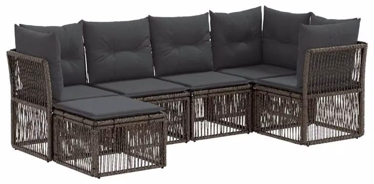 Set di divani da giardino, 6 pezzi, colore grigio, in rattan sintetico