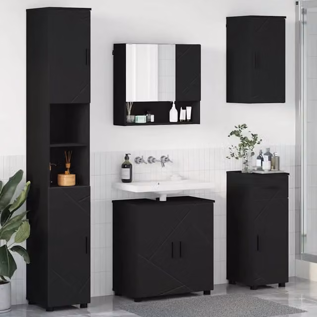 Set di mobili per il bagno moderno vidaXL in nero opaco composto da 5 pezzi L/P/H: 61 x 35 x 64 cm