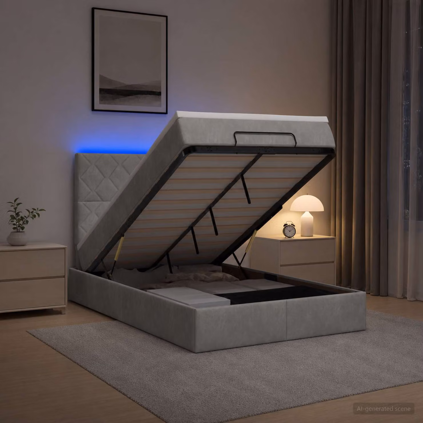 Letto Ottomano con Materasso e Illuminazione LED vidaXL, Grigio Chiaro, L/P/H: 120 x 200 x 88 cm