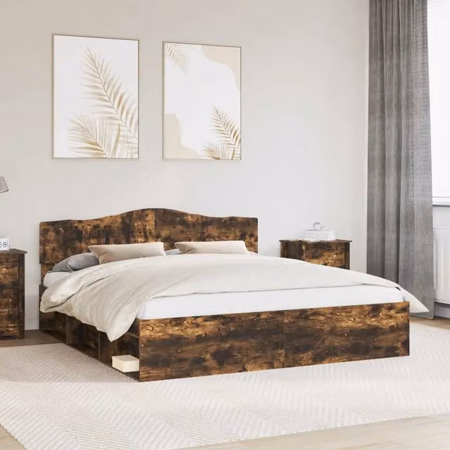 Struttura del letto-Giroletto Rovere fum¨¦ 200 x 200 cm Pino massello 628390