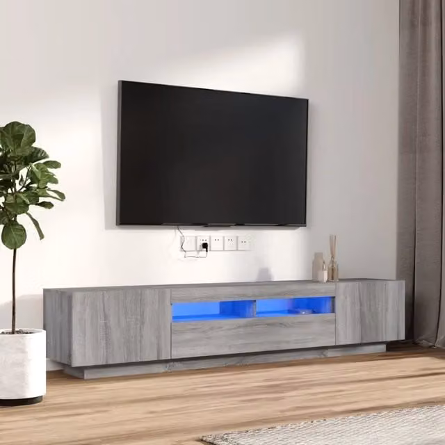 Set di mobili TV moderno vidaXL in legno multistrato grigio con luci LED integrate per il tuo soggiorno