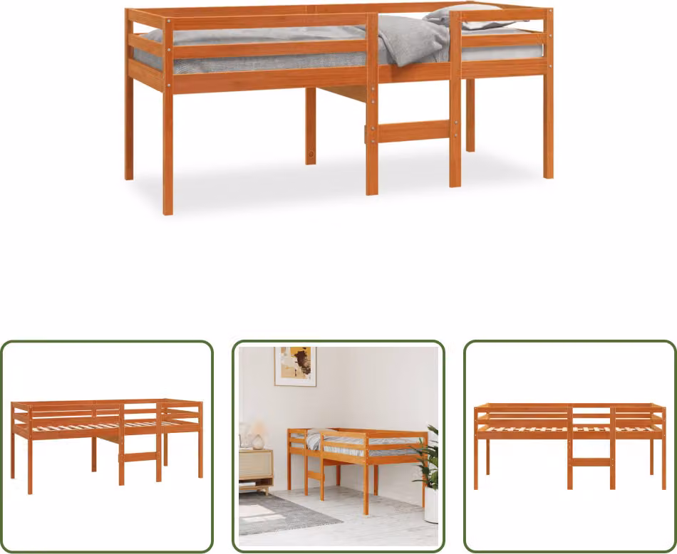 The Living Store Letto a soppalco marrone cera 80x200 cm in legno di pino massiccio
