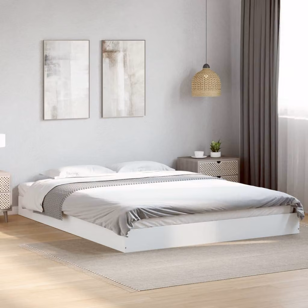 vidaXL Giroletto in legno multistrato bianco con doghe piatte fisse L: 160 cm, P: 200 cm