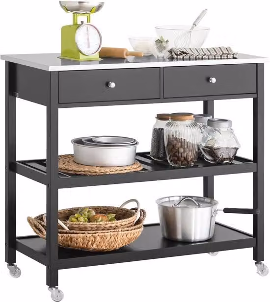 Trolley da cucina con piatto in acciaio inossidabile e ruote - Credenza con carrello e ripiani per cucina e sala da pranzo