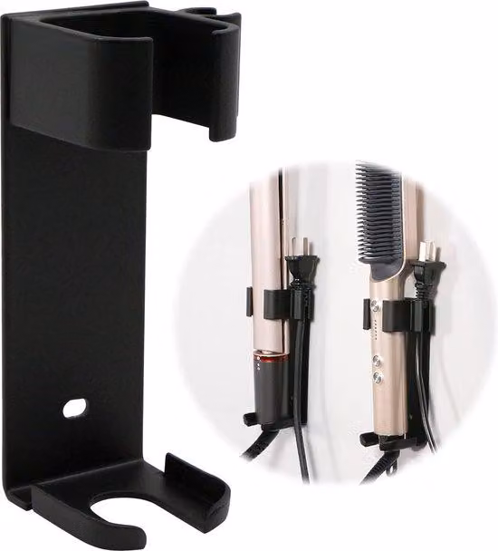 Portasciugacapelli da parete con corpo in alluminio e supporto per prese di corrente per strumenti per lo styling dei capelli