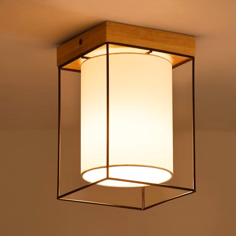 ZMH Lampada a soffitto in legno, 1 luce, attacco E14, lampada da soggiorno con paralume in tessuto, lampada da soggiorno in stile industriale, adatta per sala da pranzo e cucina