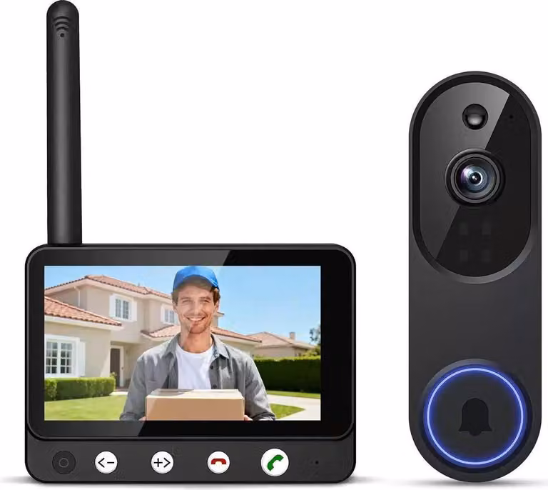 ZELURXX Videocitofono WLAN, videocamera HD per campanello, visione notturna, 1080p, 2MP, controllo tramite app, wireless, con batteria ricaricabile, monitoraggio remoto, nero