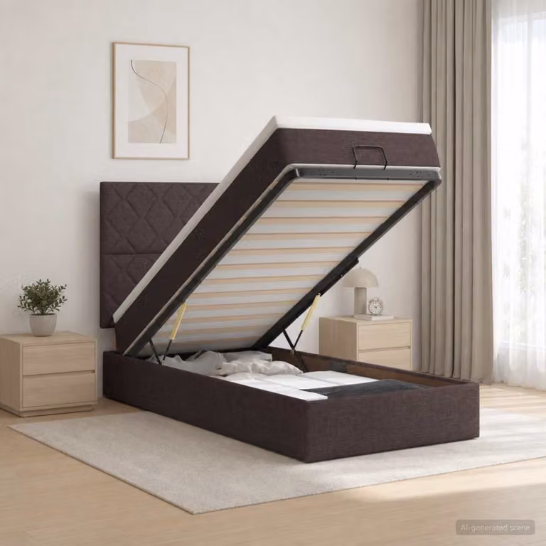 Letto ottomano con materasso vidaXL in tessuto marrone e bianco, base a sollevamento, L 100 x P 200 cm