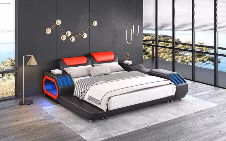 Luxus Led Betten Beleuchtetes Schlafzimmer Bett Lederbett 180x200 Möbel