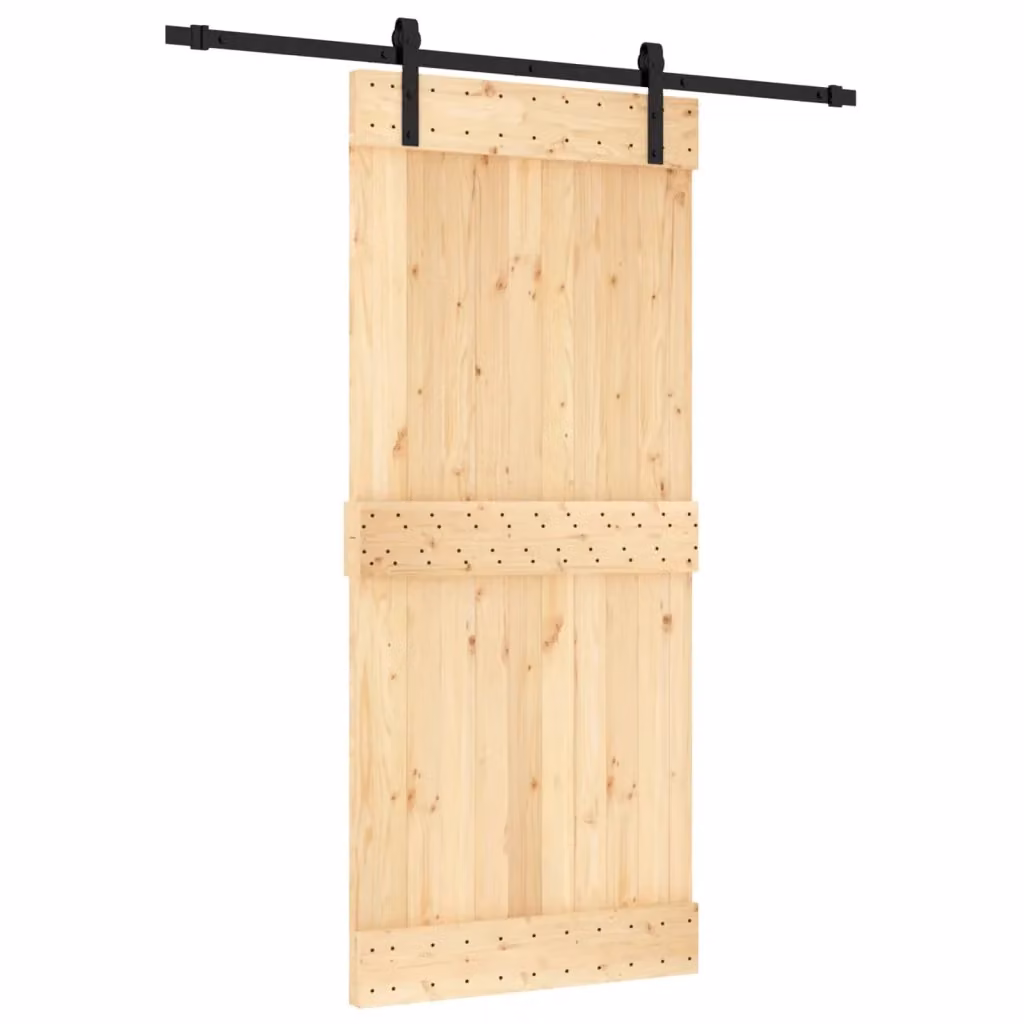 Porta scorrevole moderna vidaXL in legno e acciaio, colore naturale e nero, L: 90 cm, H: 210 cm – 2
