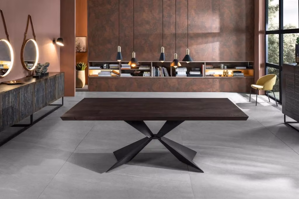 Tavolo fisso rettangolare moderno Giordanoshop in legno e metallo color marrone, L: 160 cm, P: 90 cm, H: 76 cm – 2