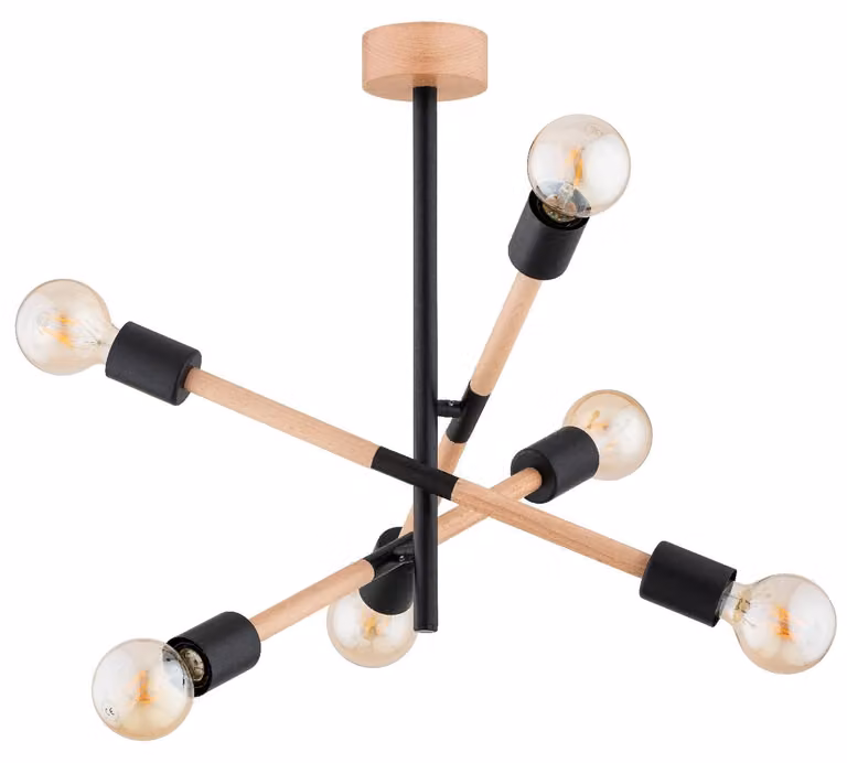 Lampada a sospensione SETRA, legno chiaro e nero, 6xE27x15W, legno, dimensioni: 50x55x55 cm, IP20, Alfa