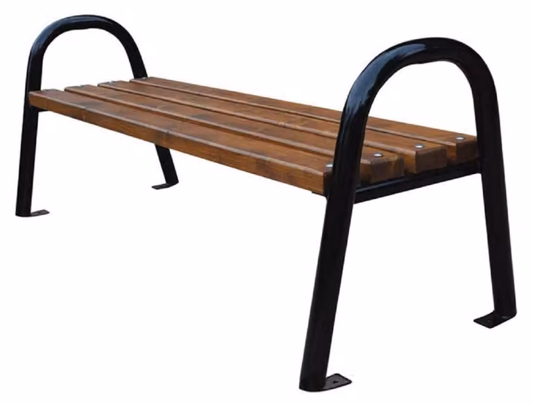 Panca da giardino Casa Padrino marrone scuro / nero 150 x 44 x h. 64 cm - Panca moderna in legno massiccio con gambe in acciaio - Panca da giardino - Panca da parco - Mobili da giardino