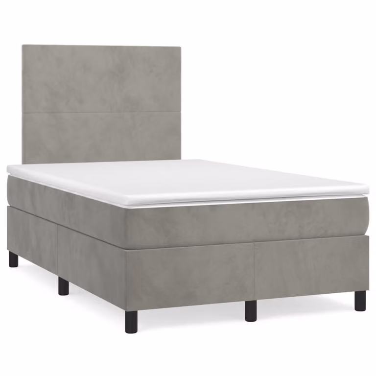 vidaXL Giroletto a Molle con Materasso Ibrido in Velluto Grigio e Bianco L/P/H: 120 x 200 x 123 cm