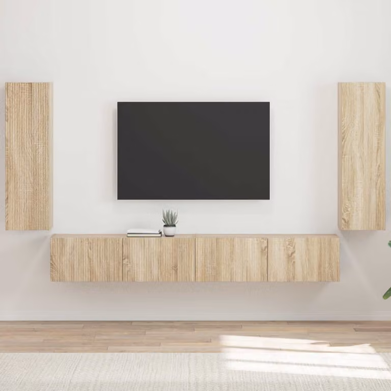 Set di 4 Mobiletti da TV da Parete Moderni vidaXL in Rovere Sonoma e Marrone Opaco
