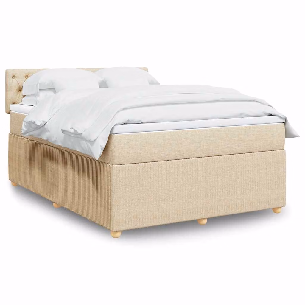 vidaXL Giroletto a Molle con Materasso in Tessuto Beige e Bianco, L/P: 140 x 190 cm