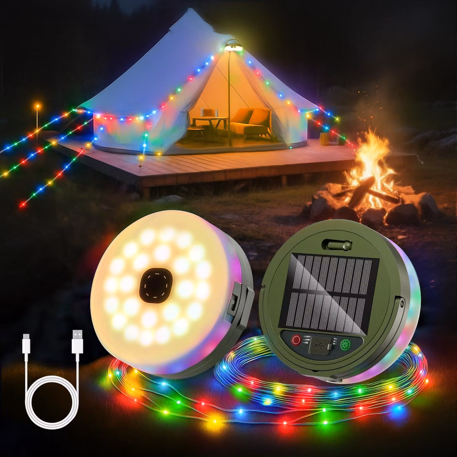 Catena luminosa solare, 10 metri, 16 LED, 10 modalità, grado di protezione IP44, ideale per campeggio e giardino