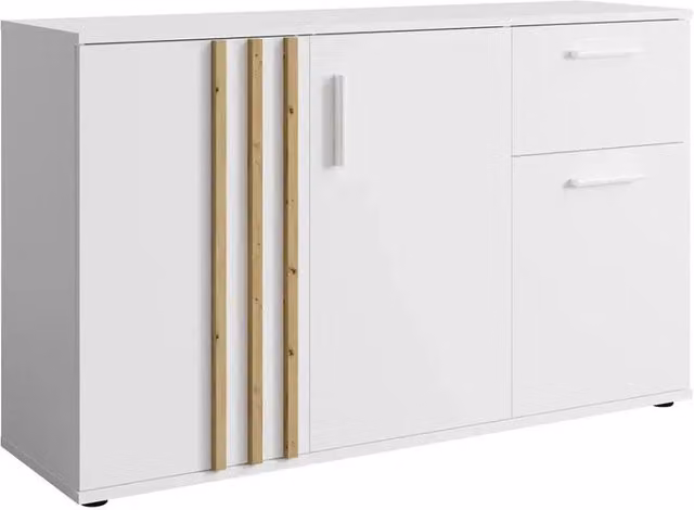 Cassettiera VARIA - 3 porte e 1 cassetto - Design moderno colore bianco e rovere artigiano