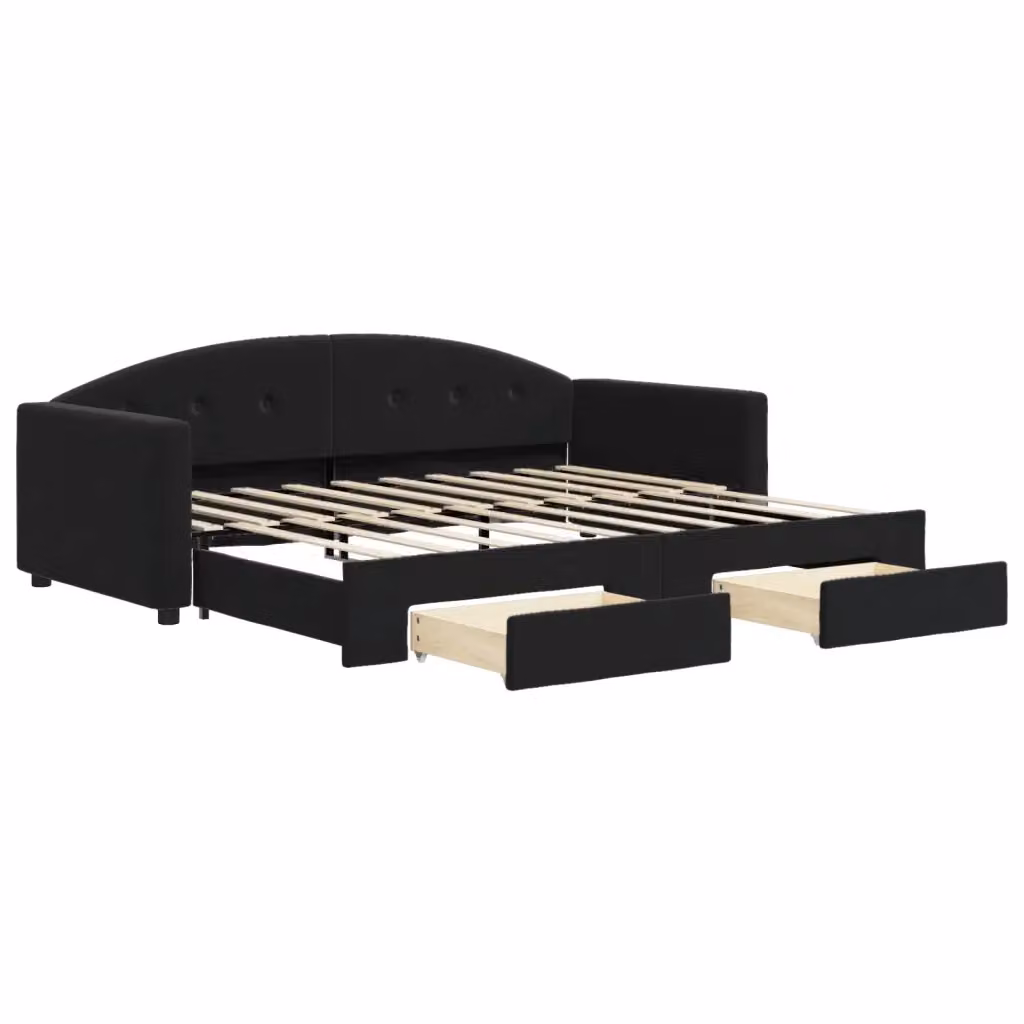 Divano Letto Estraibile vidaXL in Velluto Nero con Cassetto per Soggiorno e Camera da Letto L/P: 90 x 190 cm – 2