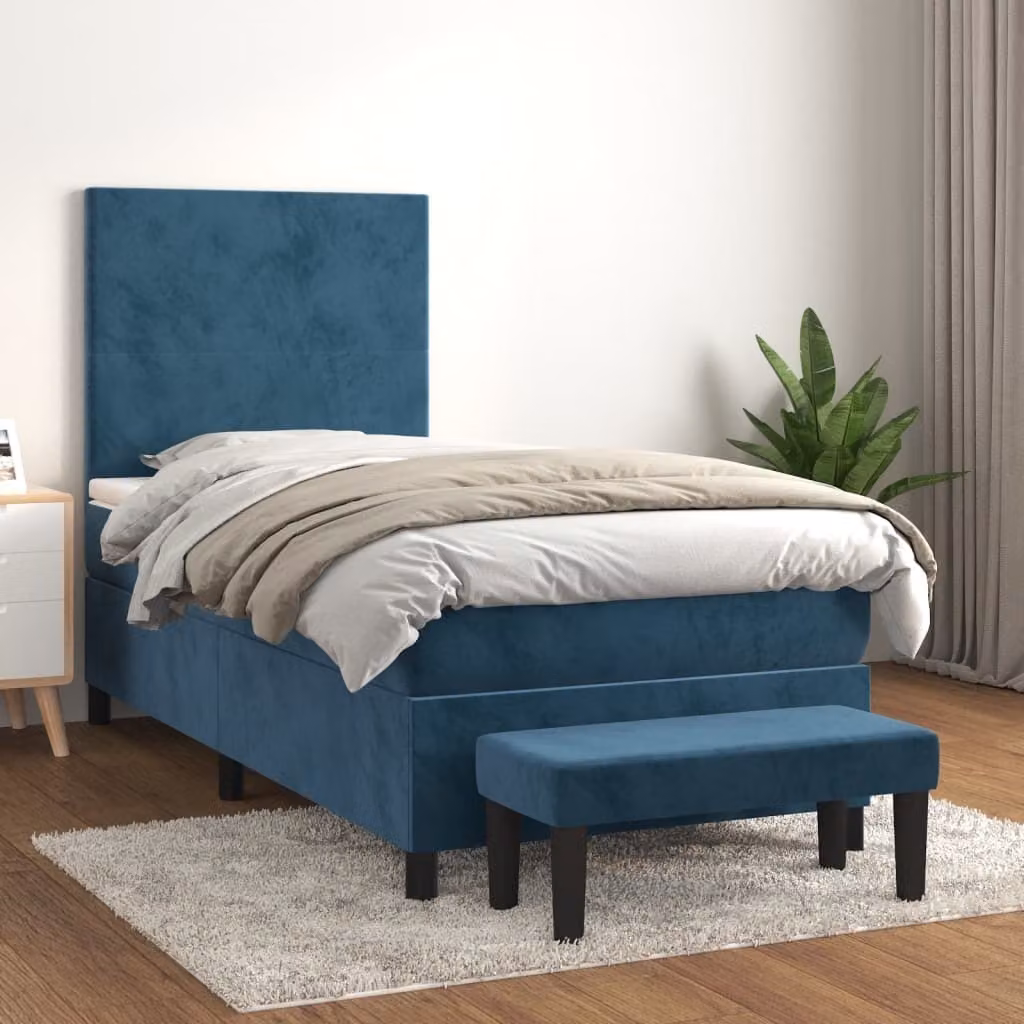 vidaXL Letto a molle con materasso blu scuro 80x200 cm in velluto - Letto a molle - Boxspringbetten - Bett - Schlafzimmermöbel