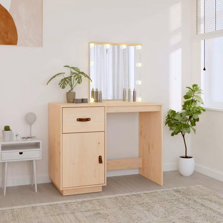 The Living Store Comodino con LED 95x50x133,5 cm in legno di pino massiccio