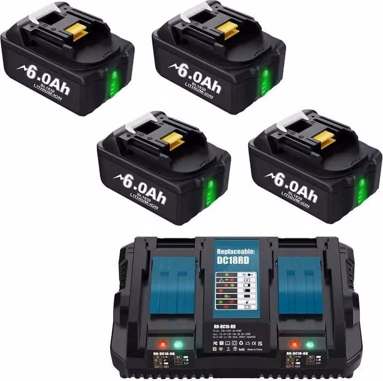 Batteria, capacità 6000 mAh, compatibile con diversi utensili, set da 3
