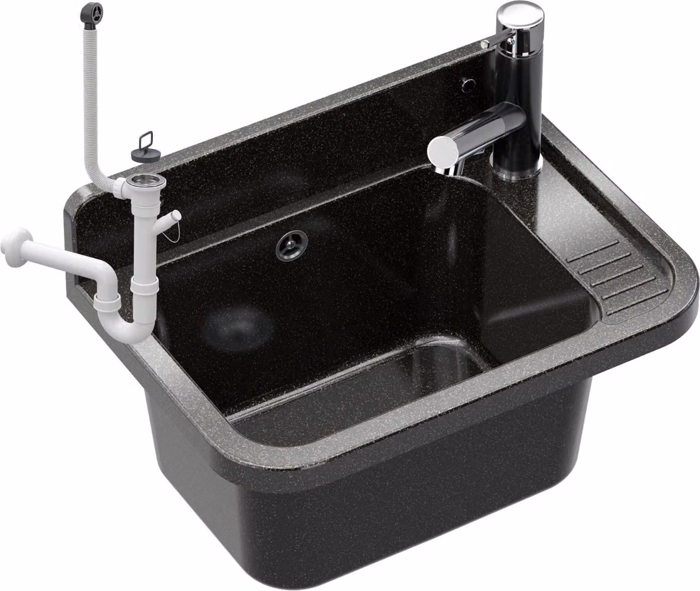 Granitan - Lavatoio - Lavandino 50x34 cm - Lavello nero - con miscelatore CADO e sifone - PARON