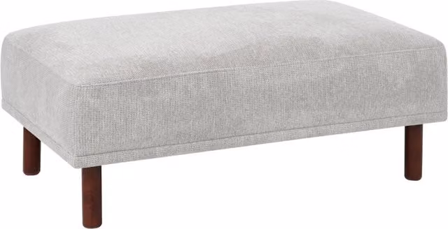 Pouf tortora rettangolare grigio chiaro con gambe in in legno di gomma verniciato stile minimalista