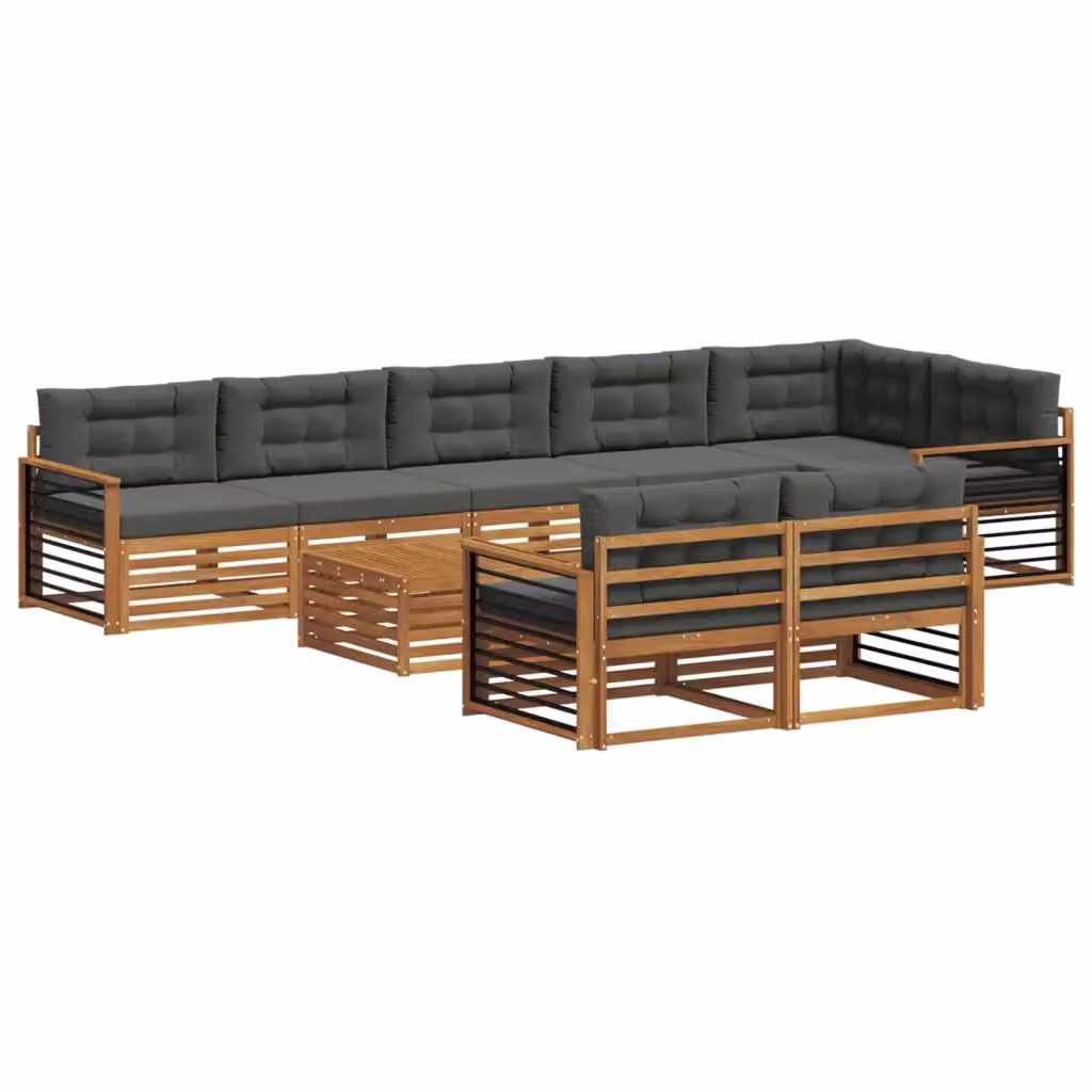 Set di divani da esterno a L con tavolino vidaXL in legno di acacia, beige e antracite, 9 pezzi – 2