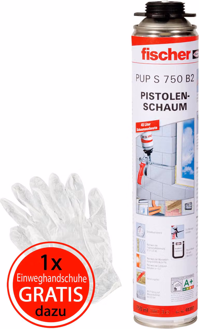 fischer Pistolenschaum 1K PUP S 750 B2 750 ml + 1 Einweghandschuh