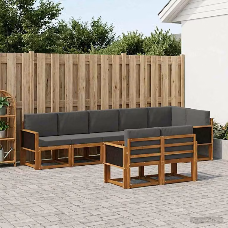 vidaXL Set di divani da esterno 8 pz a forma di L in legno di acacia con cuscini beige e antracite